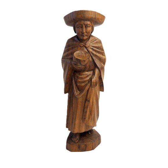 Hand-Carved Wooden Monk Figure Asian Style Robe Vintage Religious Sculpture 12" - Picture 1 of 12